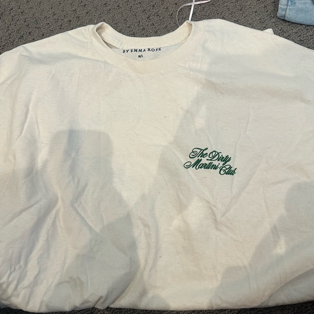 Cream Short Sleeve Tee with Green Accent